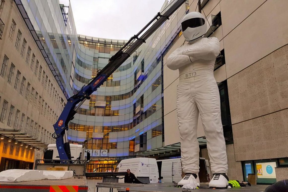 Towering: this massive statue of The Stig has been erected outside Broadcasting House Junaid Ahmed / BBC